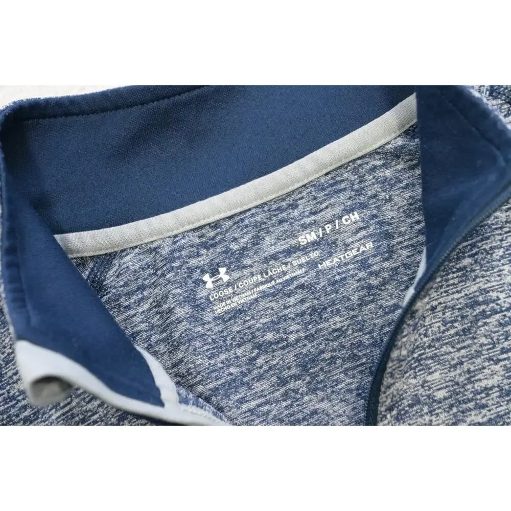 Under Armour 1/4 Zip Athletic Jacket Loose Blue Marled‎ HeatGear Mens Sz Small